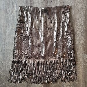 Brown Sequin Fringe Skirt